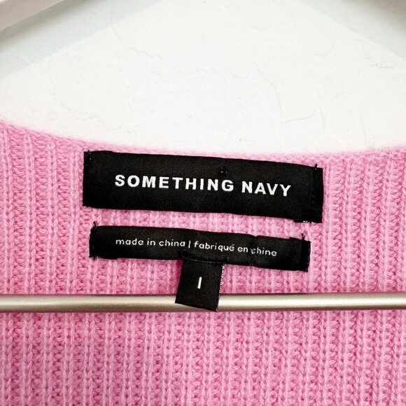 Something Navy Wool V-Neck Ribbed Knit Sweater Winter Preppy Luxury Pink Large - Picture 6 of 9